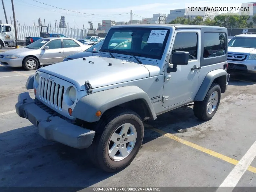 2012 Jeep Wrangler Sport VIN: 1C4AJWAGXCL214061 Lot: 40070716