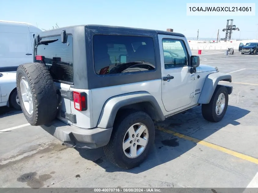 2012 Jeep Wrangler Sport VIN: 1C4AJWAGXCL214061 Lot: 40070716