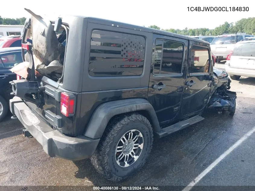 2012 Jeep Wrangler Unlimited Sport VIN: 1C4BJWDG0CL184830 Lot: 40086130