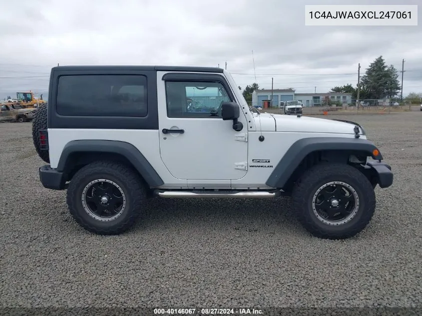 1C4AJWAGXCL247061 2012 Jeep Wrangler Sport