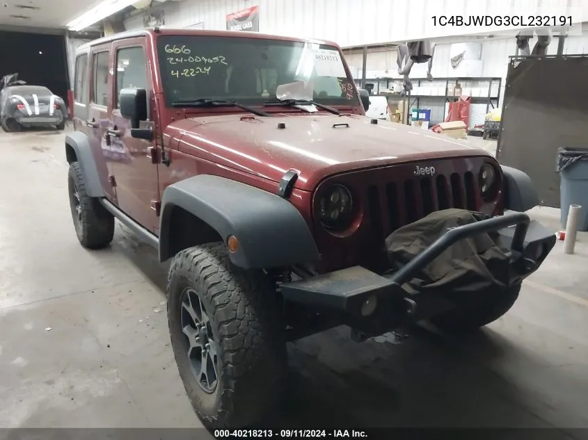 2012 Jeep Wrangler Unlimited Sport VIN: 1C4BJWDG3CL232191 Lot: 40218213