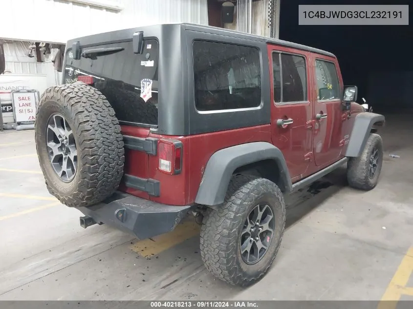 1C4BJWDG3CL232191 2012 Jeep Wrangler Unlimited Sport