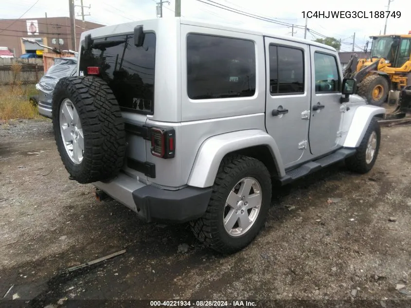 2012 Jeep Wrangler Unlimited Sahara VIN: 1C4HJWEG3CL188749 Lot: 40221934