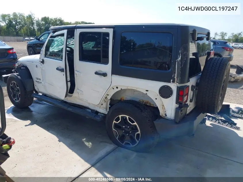 2012 Jeep Wrangler Unlimited Sport VIN: 1C4HJWDG0CL197247 Lot: 40245560