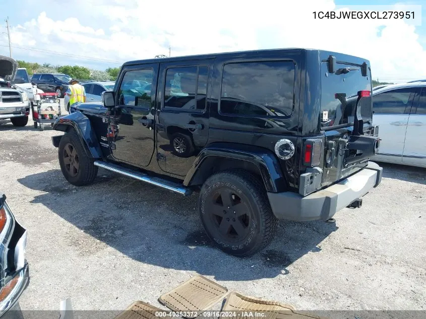 2012 Jeep Wrangler Unlimited Sahara VIN: 1C4BJWEGXCL273951 Lot: 40353372