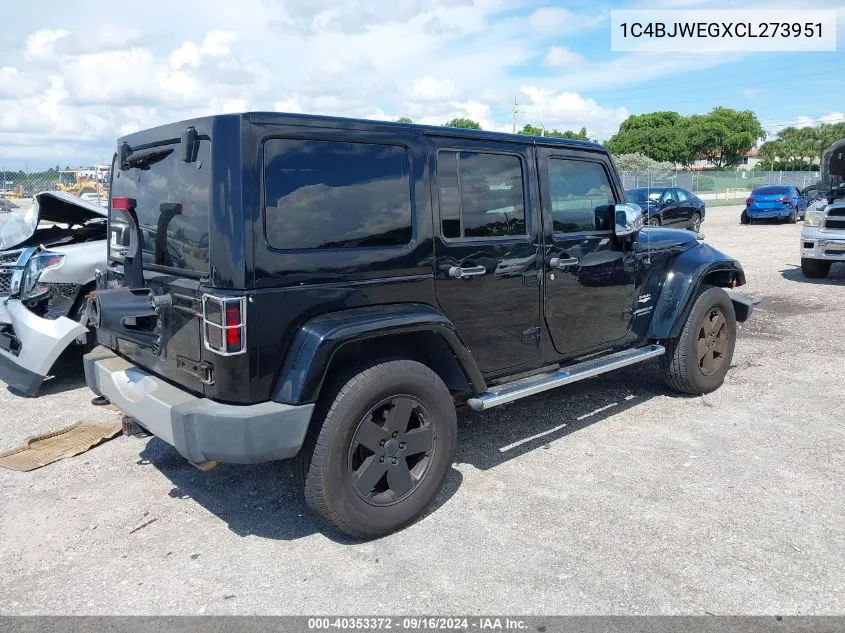 2012 Jeep Wrangler Unlimited Sahara VIN: 1C4BJWEGXCL273951 Lot: 40353372