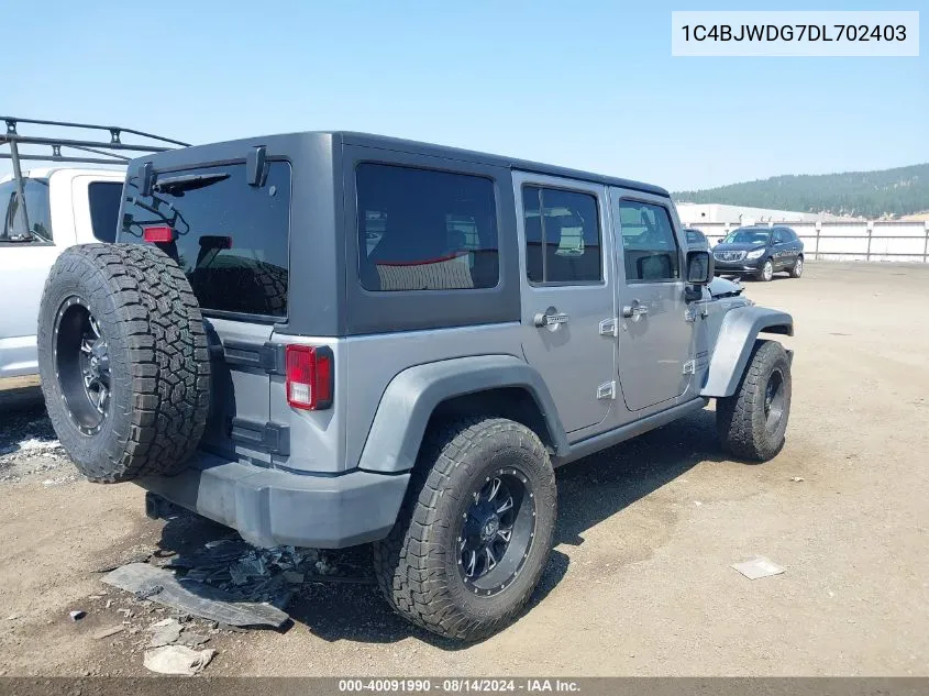 2013 Jeep Wrangler Unlimited Sport VIN: 1C4BJWDG7DL702403 Lot: 40091990