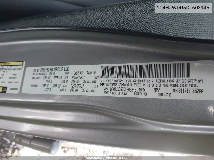 1C4HJWDG5DL603945 2013 Jeep Wrangler Unlimited Sport