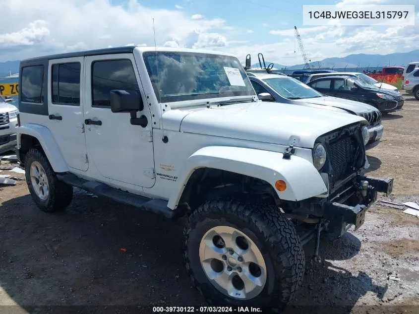 2014 Jeep Wrangler Unlimited Sahara VIN: 1C4BJWEG3EL315797 Lot: 39730122