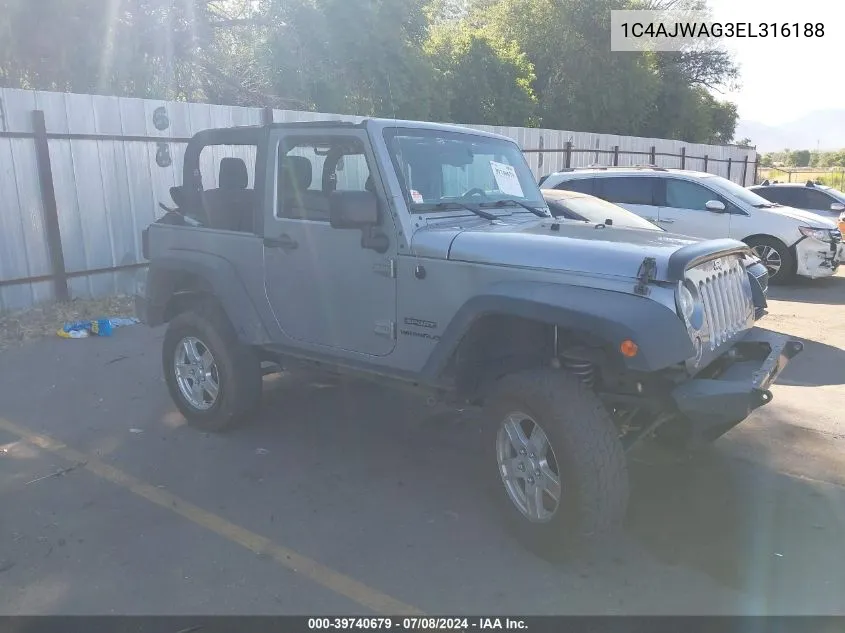 2014 Jeep Wrangler Sport VIN: 1C4AJWAG3EL316188 Lot: 39740679