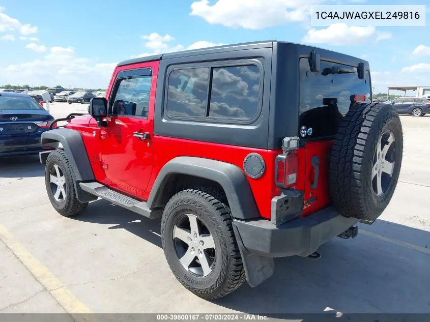 2014 Jeep Wrangler Sport VIN: 1C4AJWAGXEL249816 Lot: 39800167