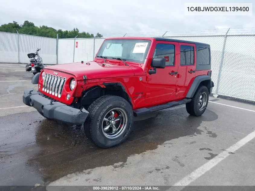 2014 Jeep Wrangler Unlimited Sport VIN: 1C4BJWDGXEL139400 Lot: 39829012