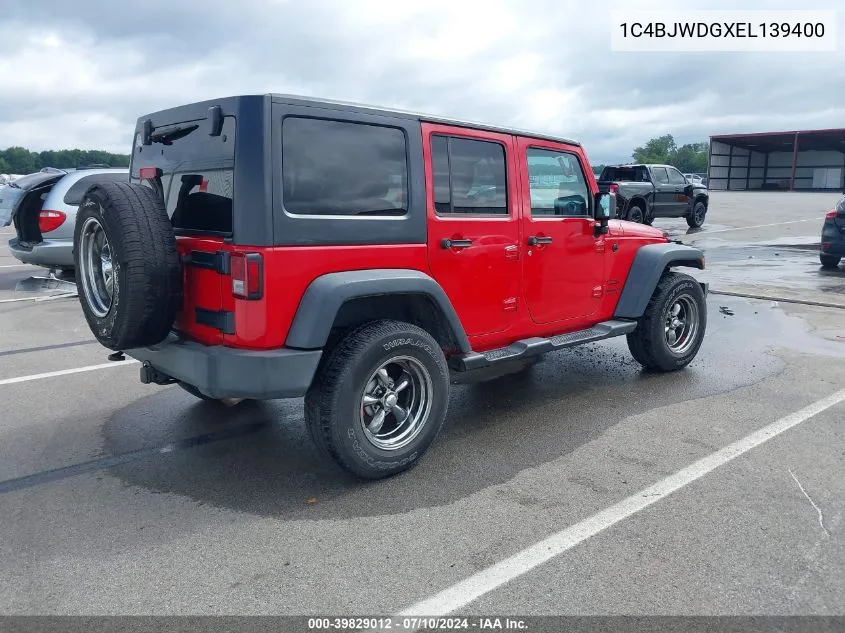 2014 Jeep Wrangler Unlimited Sport VIN: 1C4BJWDGXEL139400 Lot: 39829012