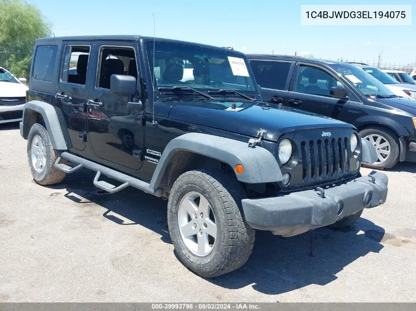 2014 Jeep Wrangler Unlimited Sport VIN: 1C4BJWDG3EL194075 Lot: 39993798