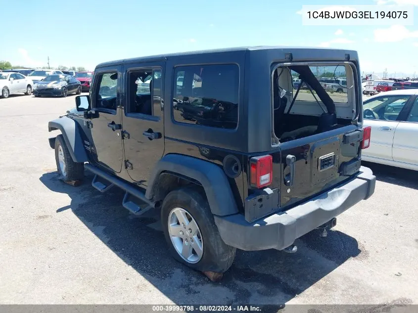 2014 Jeep Wrangler Unlimited Sport VIN: 1C4BJWDG3EL194075 Lot: 39993798