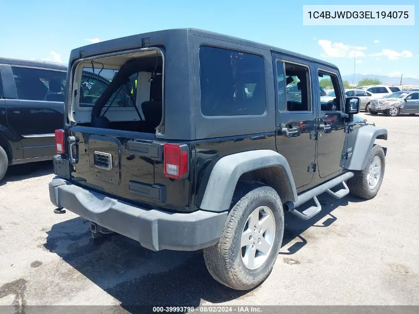 2014 Jeep Wrangler Unlimited Sport VIN: 1C4BJWDG3EL194075 Lot: 39993798