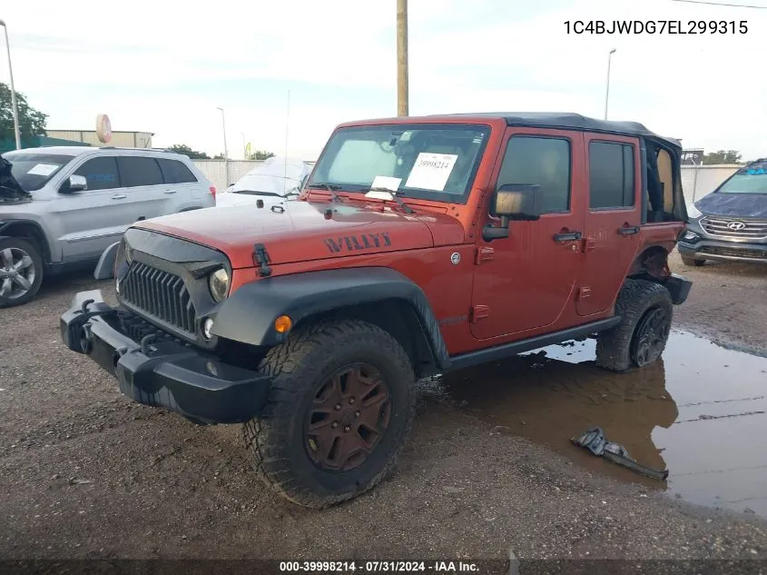 2014 Jeep Wrangler Unlimited Sport VIN: 1C4BJWDG7EL299315 Lot: 39998214