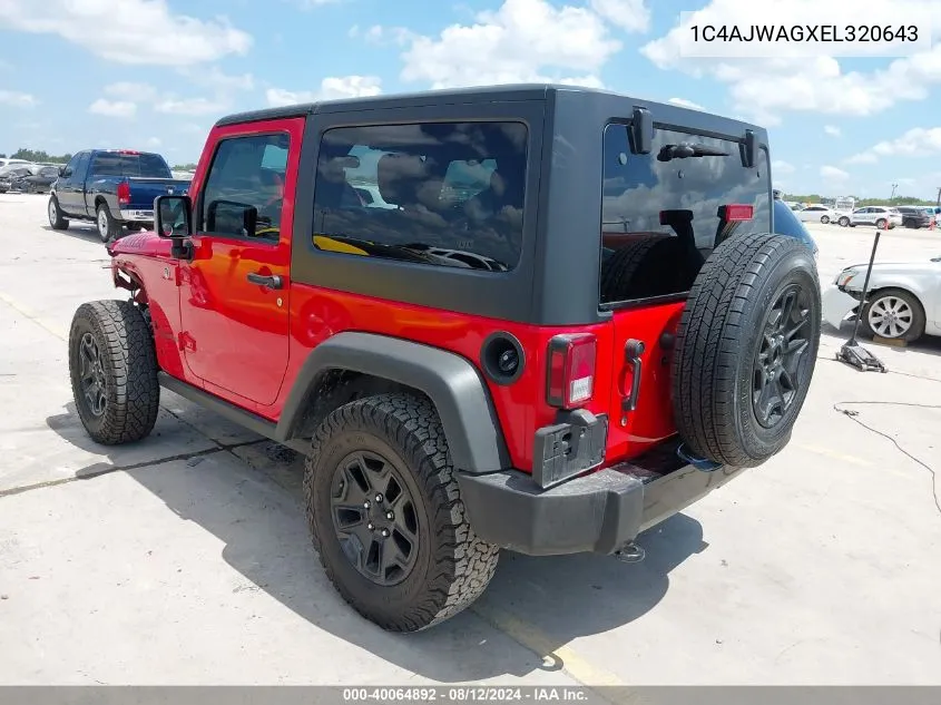 2014 Jeep Wrangler Willys Wheeler VIN: 1C4AJWAGXEL320643 Lot: 40064892