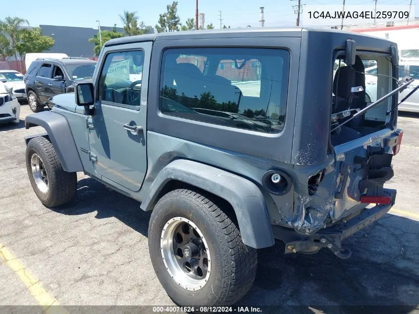 2014 Jeep Wrangler Sport VIN: 1C4AJWAG4EL259709 Lot: 40071624