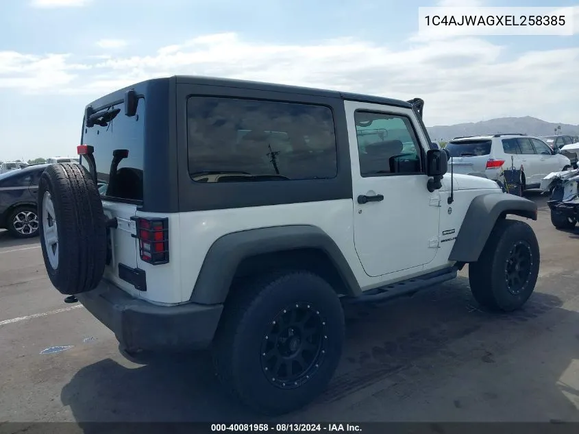 2014 Jeep Wrangler Sport VIN: 1C4AJWAGXEL258385 Lot: 40081958