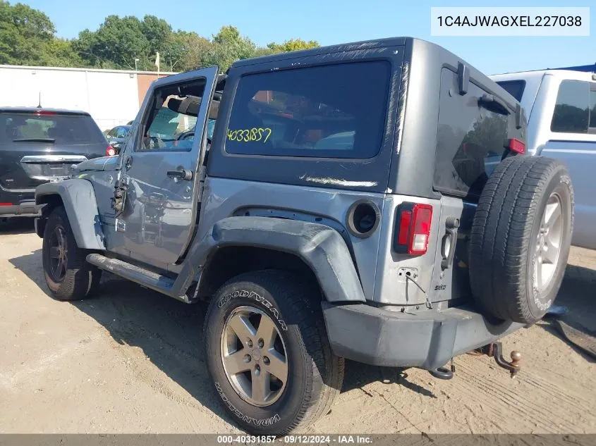 2014 Jeep Wrangler Sport VIN: 1C4AJWAGXEL227038 Lot: 40331857