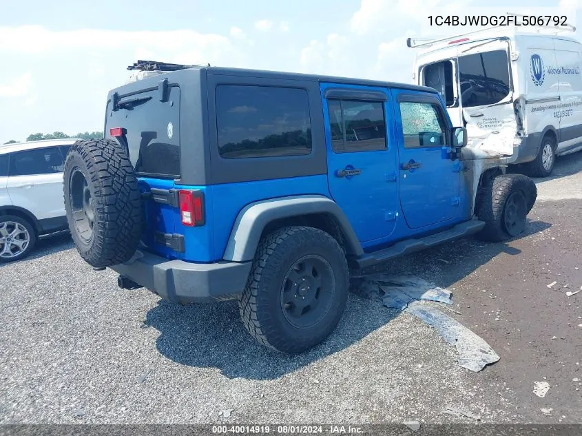 2015 Jeep Wrangler Unlimited Sport VIN: 1C4BJWDG2FL506792 Lot: 40014919