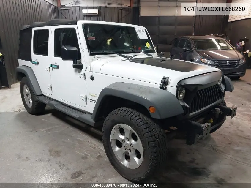 2015 Jeep Wrangler Unlimited Sahara VIN: 1C4HJWEGXFL668260 Lot: 40089476