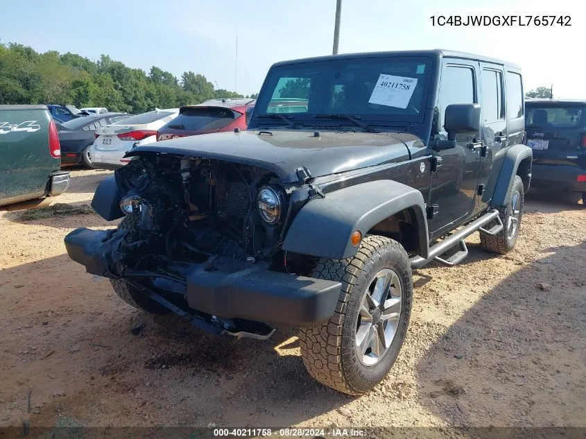 1C4BJWDGXFL765742 2015 Jeep Wrangler Unlimited Sport