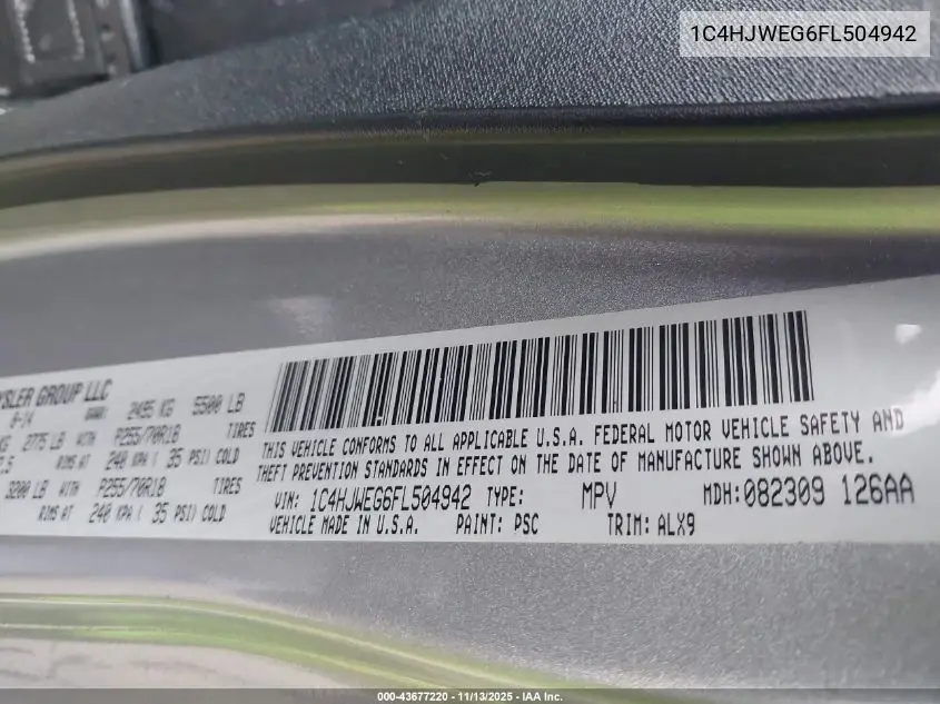 1C4HJWEG6FL504942 2015 Jeep Wrangler Unlimited Sahara