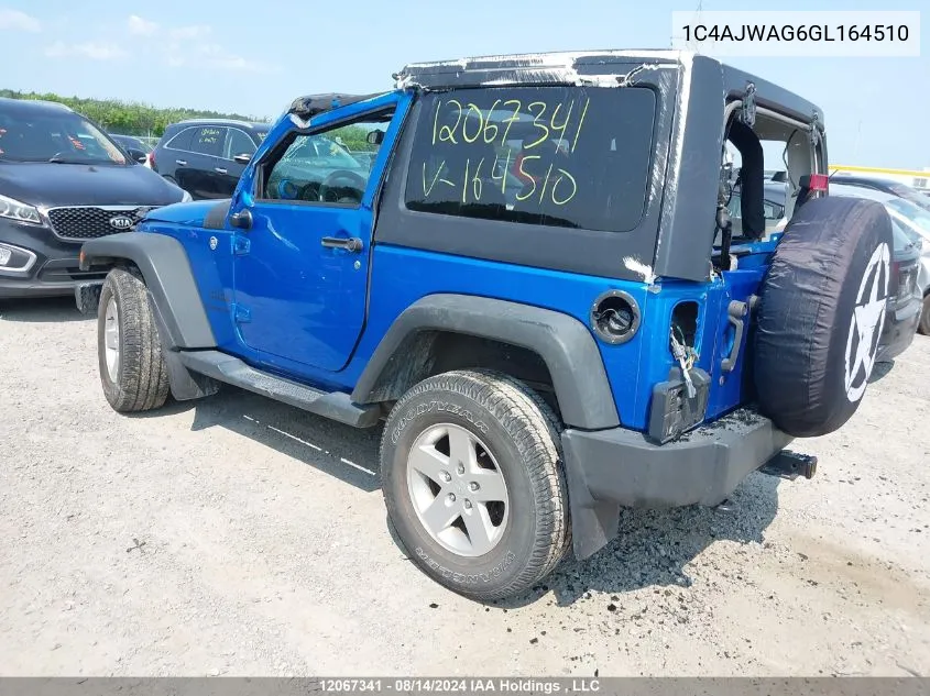 2016 Jeep Wrangler Sport VIN: 1C4AJWAG6GL164510 Lot: 12067341