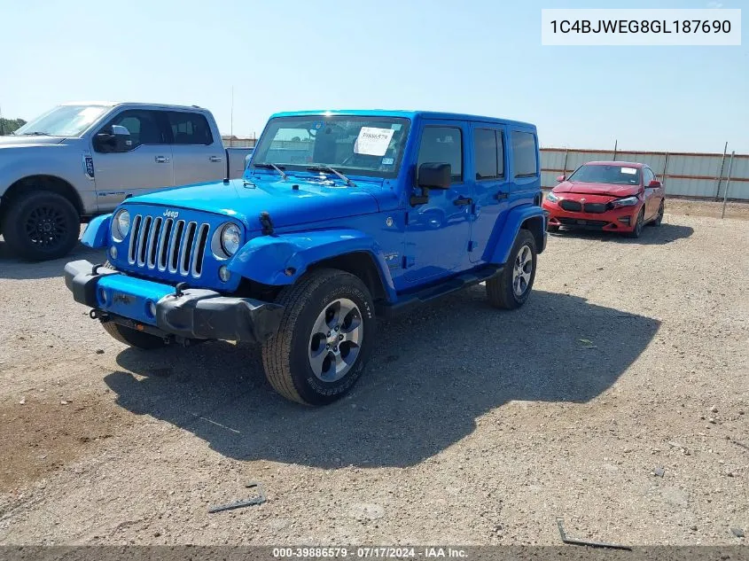 2016 Jeep Wrangler Unlimited Sahara VIN: 1C4BJWEG8GL187690 Lot: 39886579