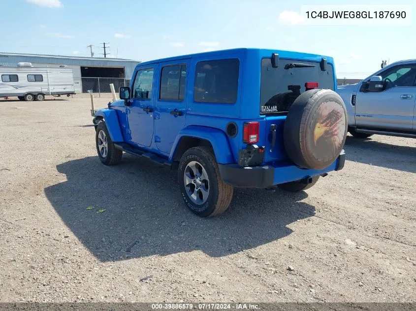 2016 Jeep Wrangler Unlimited Sahara VIN: 1C4BJWEG8GL187690 Lot: 39886579