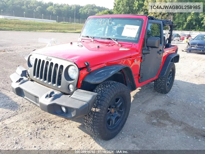 2016 Jeep Wrangler Sport VIN: 1C4AJWAG8GL258985 Lot: 39914392