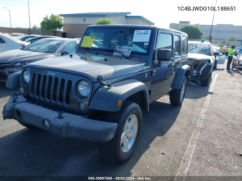 2016 Jeep Wrangler Unlimited Sport VIN: 1C4BJWDG1GL188651 Lot: 39997885