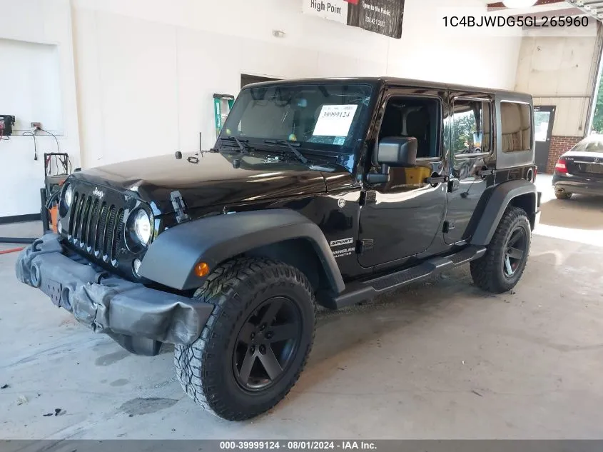 2016 Jeep Wrangler Unlimited Sport VIN: 1C4BJWDG5GL265960 Lot: 39999124