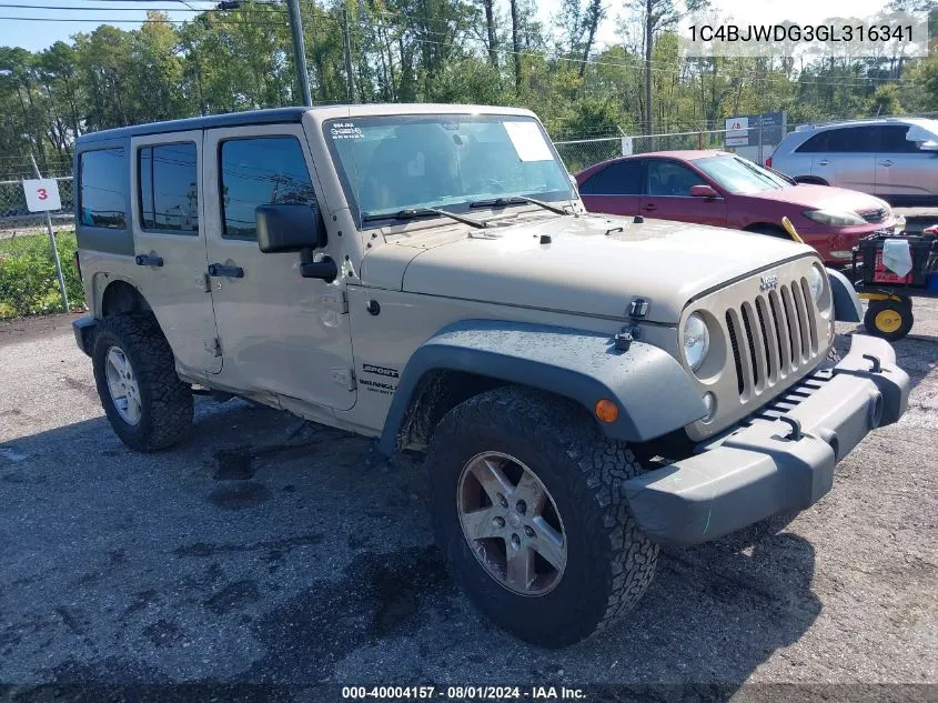 2016 Jeep Wrangler Unlimited Sport VIN: 1C4BJWDG3GL316341 Lot: 40004157