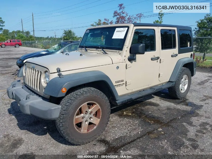 1C4BJWDG3GL316341 2016 Jeep Wrangler Unlimited Sport