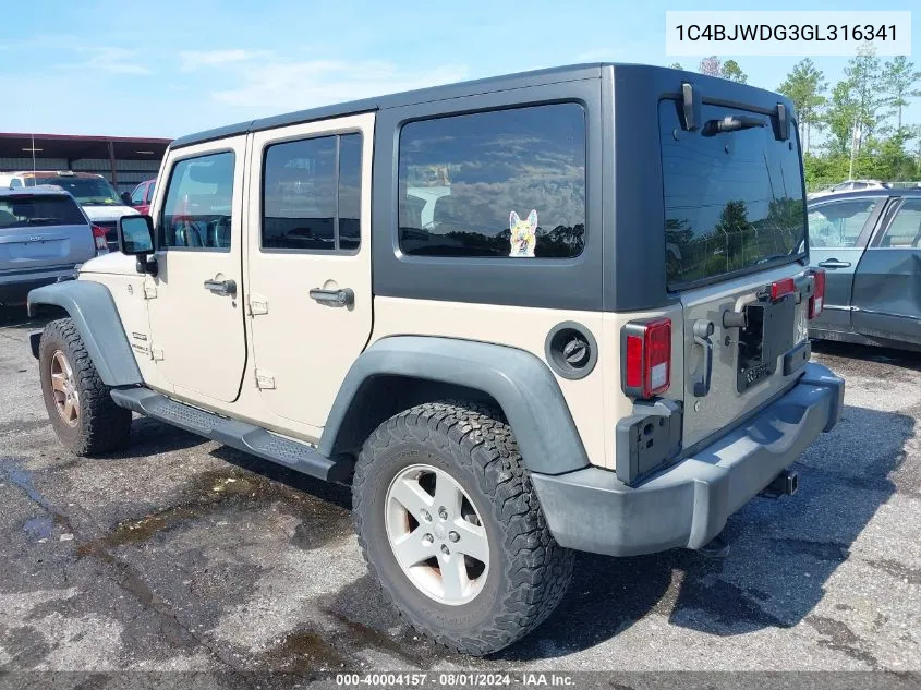 1C4BJWDG3GL316341 2016 Jeep Wrangler Unlimited Sport