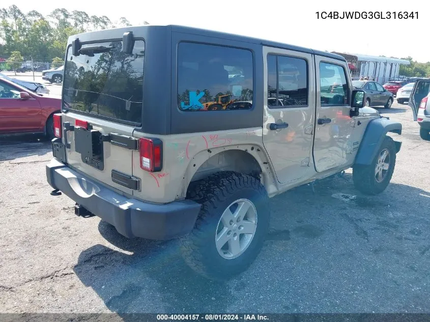 1C4BJWDG3GL316341 2016 Jeep Wrangler Unlimited Sport