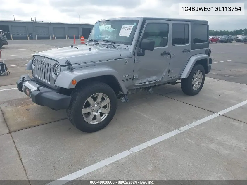 2016 Jeep Wrangler Unlimited Sahara VIN: 1C4BJWEG1GL113754 Lot: 40020608