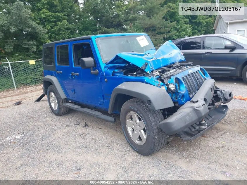 2016 Jeep Wrangler Unlimited Sport VIN: 1C4BJWDG7GL203167 Lot: 40054292