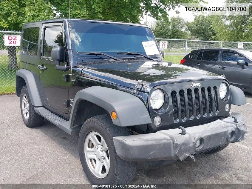 2016 Jeep Wrangler Sport VIN: 1C4AJWAG8GL104700 Lot: 40101575