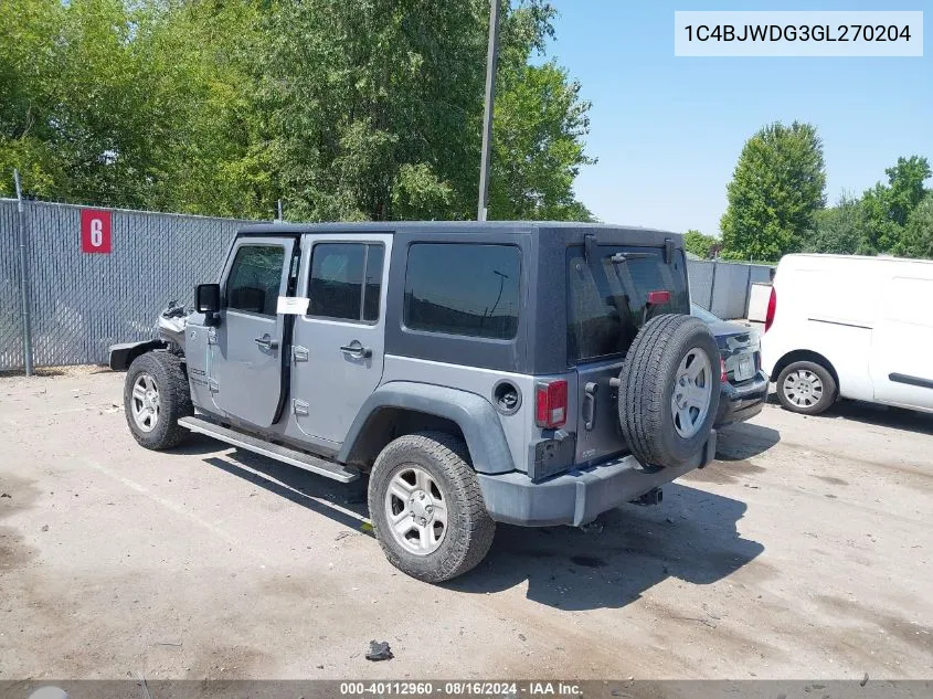 1C4BJWDG3GL270204 2016 Jeep Wrangler Unlimited Sport