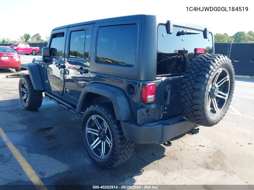 2016 Jeep Wrangler Unlimited Sport VIN: 1C4HJWDG0GL184519 Lot: 40202914