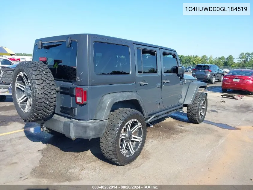 2016 Jeep Wrangler Unlimited Sport VIN: 1C4HJWDG0GL184519 Lot: 40202914