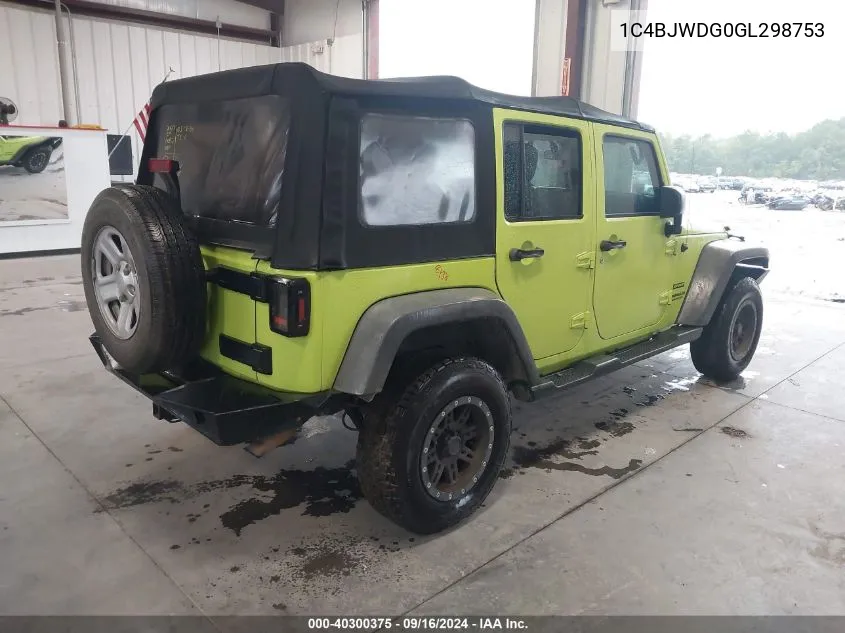 2016 Jeep Wrangler Unlimited Sport VIN: 1C4BJWDG0GL298753 Lot: 40300375