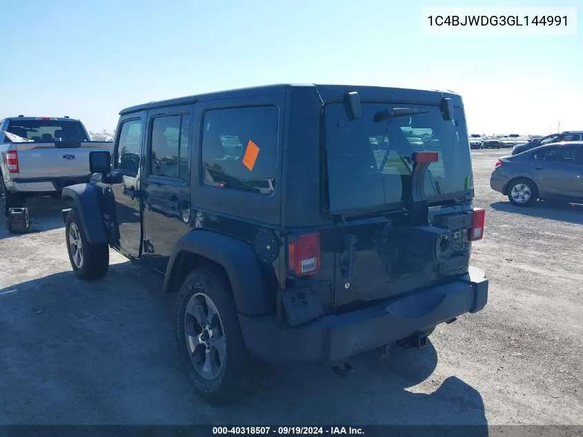 2016 Jeep Wrangler Unlimited Sport VIN: 1C4BJWDG3GL144991 Lot: 40318507