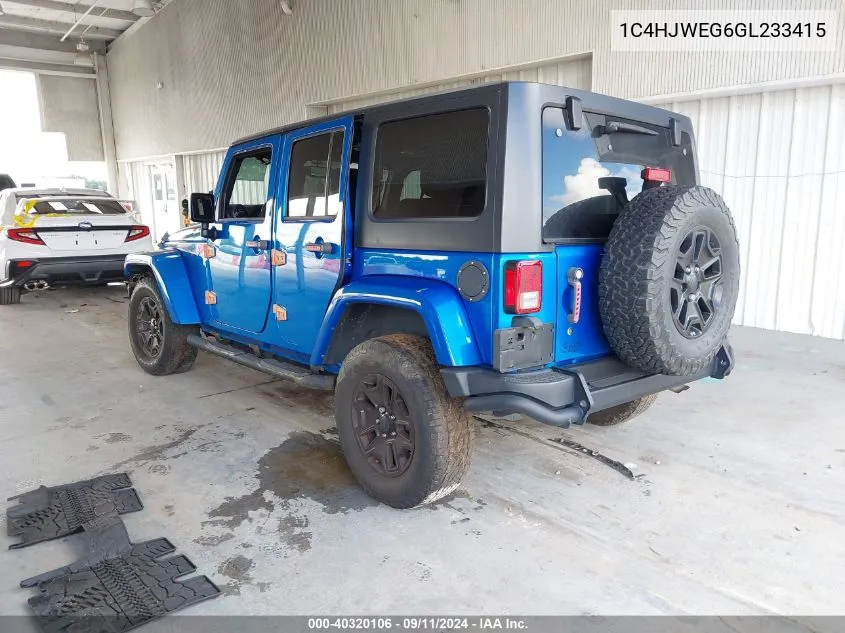 2016 Jeep Wrangler Unlimited Sahara VIN: 1C4HJWEG6GL233415 Lot: 40320106