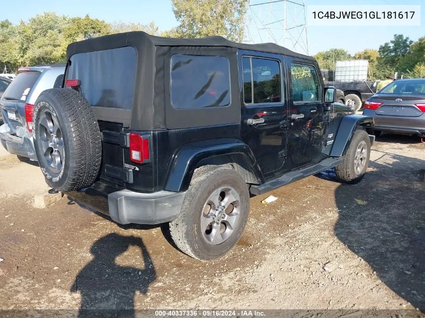 2016 Jeep Wrangler Unlimited Sahara VIN: 1C4BJWEG1GL181617 Lot: 40337336