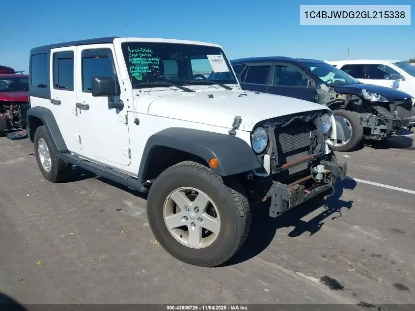 1C4BJWDG2GL215338 2016 Jeep Wrangler Unlimited Sport